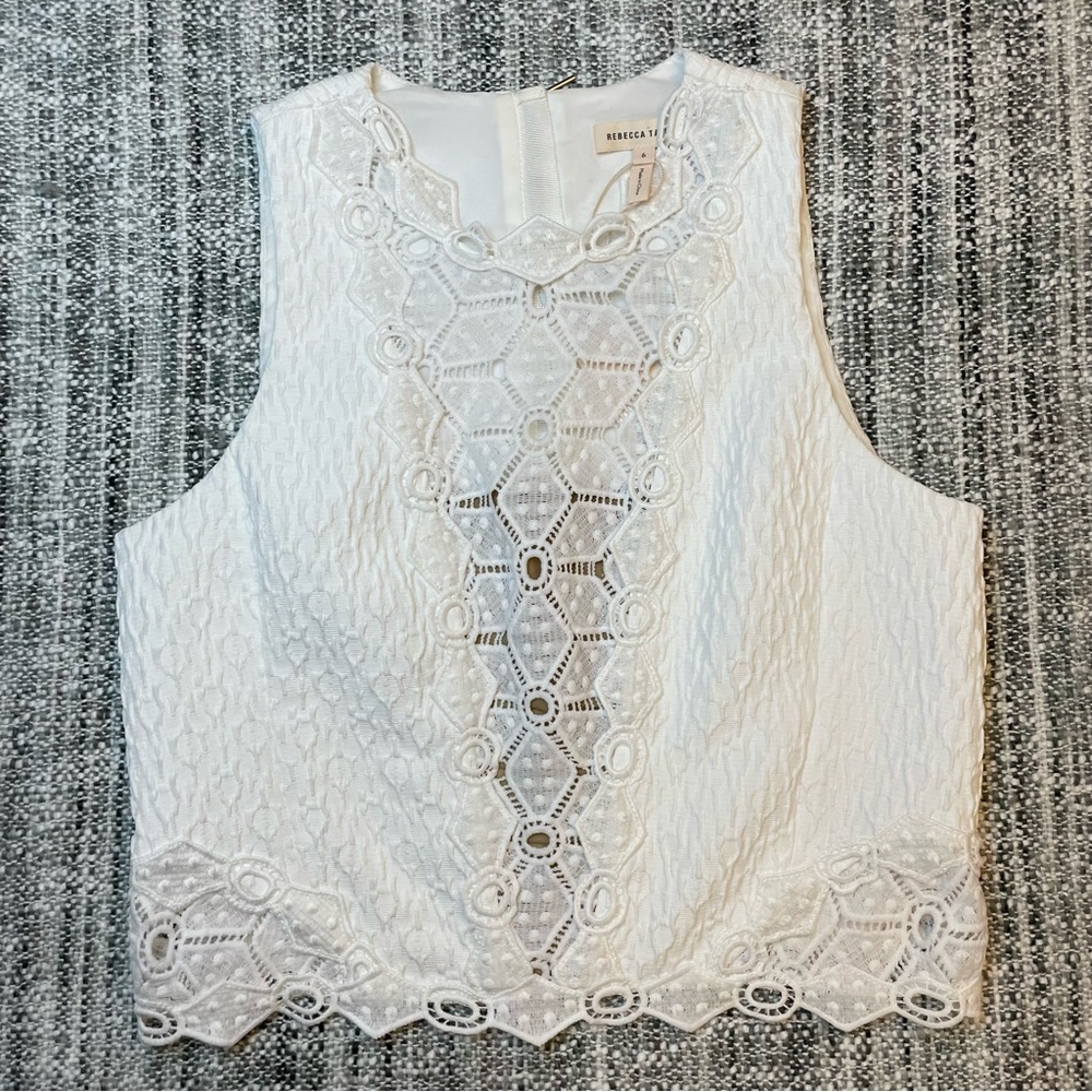 Rebecca Taylor Crop Top with Modern White Lace Size 6
